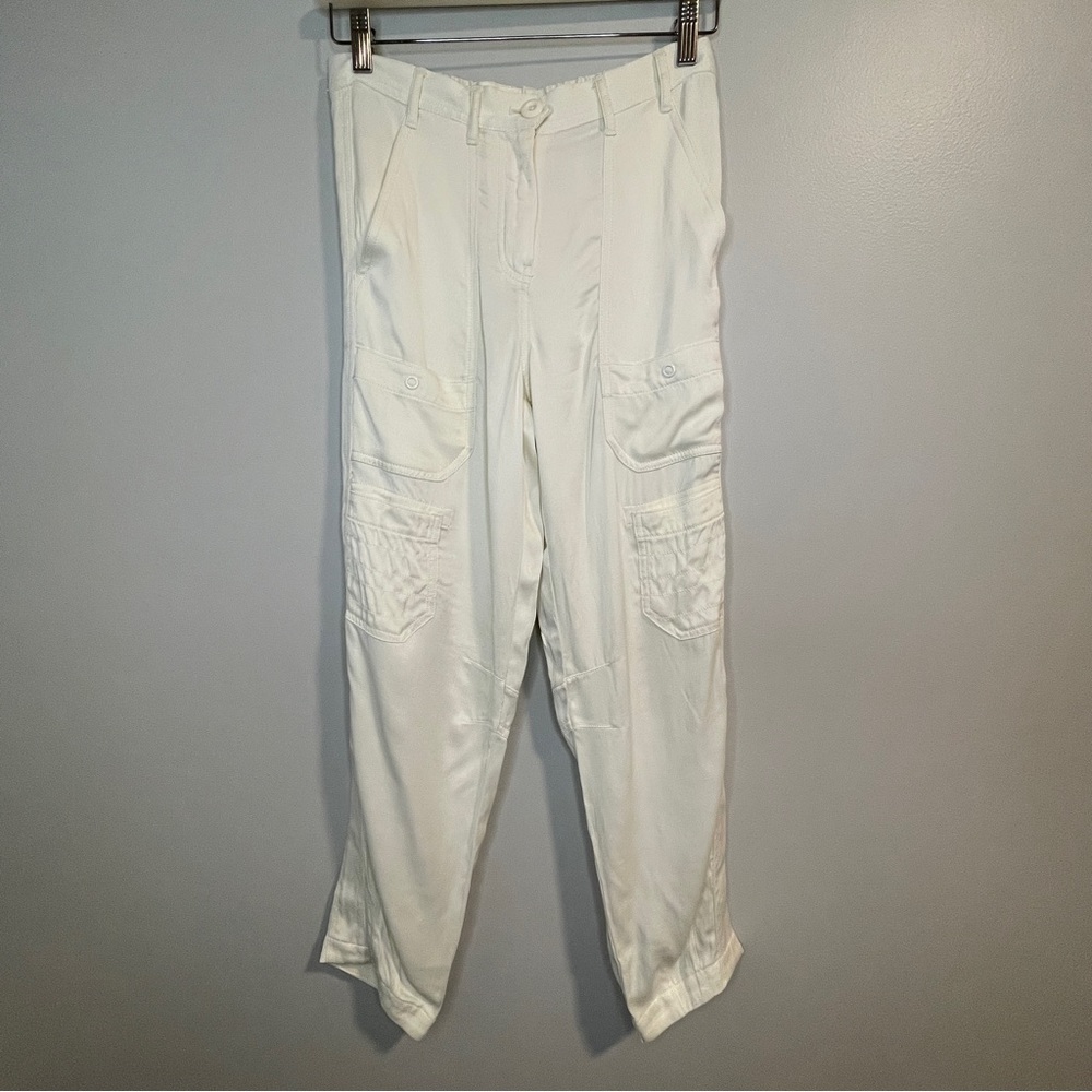Maeve Anthropologie Portside Satin Utility Pants Ivory Size 0